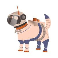 Dog Pet in Space Suit and Helmet Standing on the Moon Surface Illustration vector