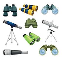Optical instruments for viewing distant objects set. Telescope, binoculars, spyglass illustration vector