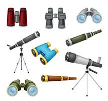 Modern and old optical instruments set. Telescope, binoculars, spyglass illustration vector