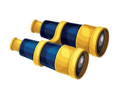 Binoculars with glass lenses, yellow and blue optical instrument for magnifying distant objects illustration vector