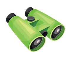 Green binoculars with glass lenses, optical instrument for viewing distant objects illustration vector