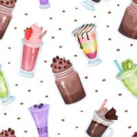 Sweet Cocktail and Milkshake as Drink of Blending Milk and Ice Cream with Flavoring Seamless Pattern Template vector