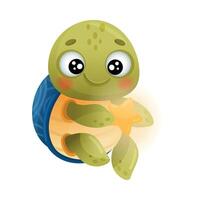 Cute turtle astronaut floating with star in its paws. Adorable baby tortoise character flying in outer space illustration vector