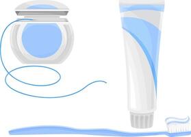 Dental Floss and Toothpaste with Toothbrush Set vector