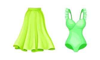 Midi Flared Skirt with High Waist and One-piece Swimsuit with Shoulder Strap Set vector