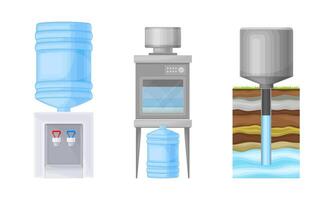 Drinking Water Production and Purification with Extraction, Treatment and Bottling Illustration Set vector