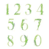 Number or Numeral Decorated with Green Foliage and Leaf Set vector
