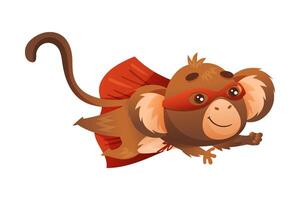 Animal Monkey Character Superhero Dressed in Mask and Red Cape or Cloak Flying Forward Illustration vector