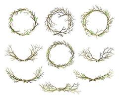 Bare Tree Branch Entangled in Wreath and Tied in Semi Circle Set vector