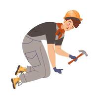 Man Builder Character with Hammer Building House Illustration vector