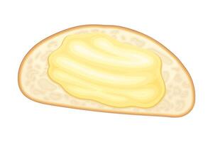 Top view of bread with spread butter. Natural dairy product on toast illustration vector