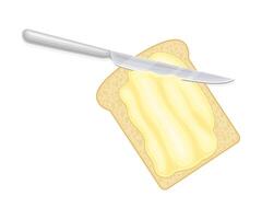 Bread with spread butter and knife. Natural dairy product on toast, top view illustration vector