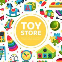 Toy Store Square Card Design with Colorful Plaything Template vector