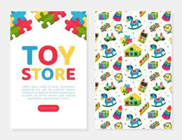 Toy Store Card Design with Colorful Plaything Template vector