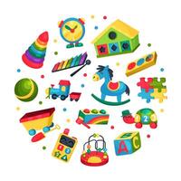 Toy Store Circle Arrangement with Colorful Plaything Template vector