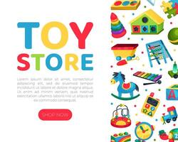 Toy Store Web Banner Design with Colorful Plaything Template vector