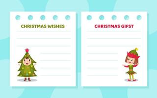 Lined Card with Happy Child Dressed in Christmas Elf and Fir Tree Costume Template vector
