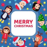 Merry Christmas Card with Happy Child Dressed in Costume Template vector