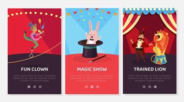 Circus Amusement Show with Clown, Magic and Trained Lion Banner Template vector