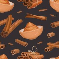 Cinnamon Spice Sticks and Aromatic Powder Seamless Pattern Template vector