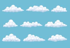 Blue sky with white clouds. Set of fluffy clouds cartoon illustration vector