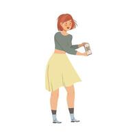 Girl scanning qr code with smartphone using contactless payment for buying cartoon illustration vector