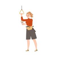 Woman using contactless mobile payment system, scanning qr code at public transport cartoon illustration vector
