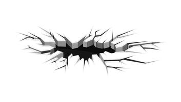 Black surface crack with hole, destruction effect, crevices from disaster illustration vector