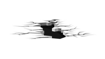 Black surface crack, hole destruction effect. Earthquake crack, cracked surface illustration vector
