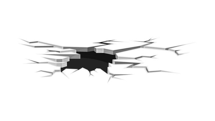 Black surface crack with hole, land destruction, earthquake breaks illustration