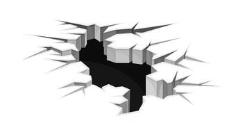 Black ground crack with hole destruction effect. Fractures on surface, earthquake crevices illustration vector