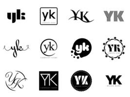 YK logo template. Letter y and k logotype. Set different classic serif lettering and modern bold text with design elements. Initial font typography. vector