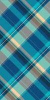 Picnic fabric textile texture, layered seamless check. Fibre background pattern tartan plaid in cyan and orange colors. vector