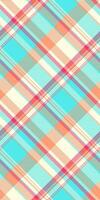 Vibrant diagonal plaid pattern in pastel turquoise, coral, and cream. Perfect for textile design, website backgrounds, or summerthemed projects. vector
