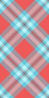 Scarf tartan pattern texture, native seamless plaid background. Manufacture textile check fabric in red and cyan colors. vector