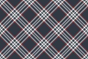 Classic plaid pattern design. Seamless textile background with intersecting white and red lines on dark blue. Use for fashion, backgrounds, or graphic projects. vector
