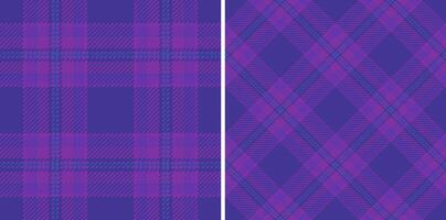 Vibrant purple plaid patterns perfect for textile design, fashion, or website backgrounds. Two distinct styles offer versatile design options classic checks and dynamic diagonals. vector
