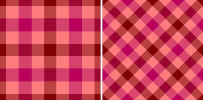 Two vibrant plaid patterns in coral and burgundy hues. Perfect for textiles, website backgrounds, or festive designs. vector