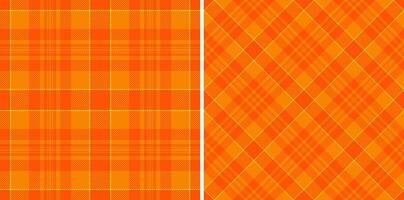 Vibrant orange plaid patterns, perfect for autumnal designs, fall fashion, or Halloween projects. Two distinct styles-classic and diagonal-offer versatile options for backgrounds, textiles, and more. vector