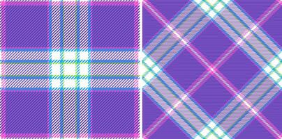 Vibrant purple plaid patterns, perfect for fashion, textile, and web design. Two distinct styles offer versatility classic checks and dynamic diagonals. vector