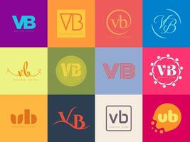 VB logo template. Letter v and b logotype. Set different classic serif lettering and modern bold text with design elements. Initial font typography. vector