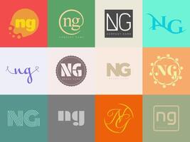 NG logo company template. Letter n and g logotype. Set different classic serif lettering and modern bold text with design elements. Initial font typography. vector