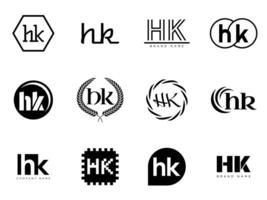 HK logo template. Letter h and k logotype. Set different classic serif lettering and modern bold text with design elements. Initial font typography. vector