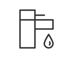Clean line art icon of a faucet with a water droplet, representing plumbing, hygiene, or resource conservation. Use for web design, apps, or infographics. . vector