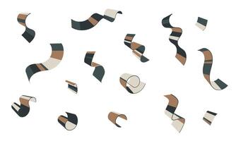 Abstract festive confetti swirls in muted earth tones, perfect for celebratory designs, backgrounds, or patterns. The minimalist style evokes a sense of calm joy and sophistication. vector