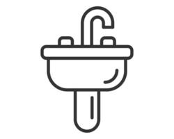 Minimalist line drawing of a sink with faucet. Symbol of hygiene, cleanliness, and sanitation. Ideal for bathroom designs, plumbing services, and water conservation projects. vector
