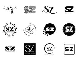 SZ logo template. Letter s and z logotype. Set different classic serif lettering and modern bold text with design elements. Initial font typography. vector