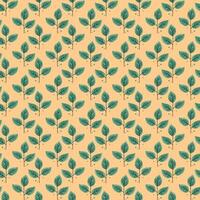 Charming seamless pattern featuring delicate teal leaves on a soft peach background. Perfect for textile design, wallpaper, packaging, or any project needing a touch of natureinspired elegance. vector