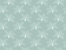 Elegant pastel green seamless pattern featuring a repeating motif of stylized leafy plants. Perfect for textile design, wallpaper, branding, or website backgrounds. vector