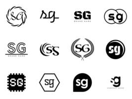 SG logo template. Letter s and g logotype. Set different classic serif lettering and modern bold text with design elements. Initial font typography. vector